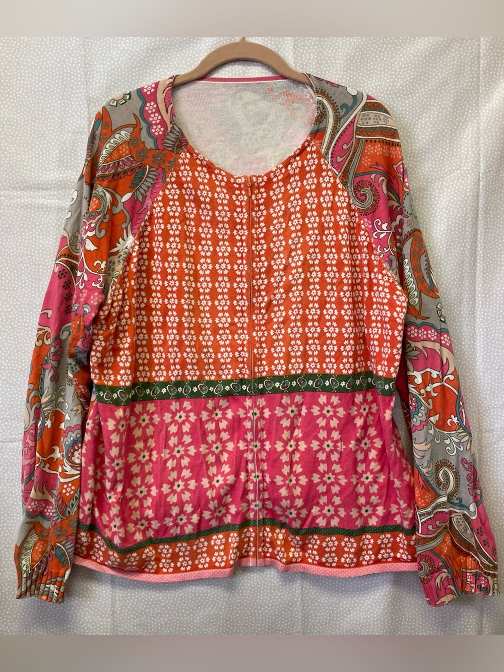 Coldwater Creek Fun Floral Orange and Pink Cardigan with Zipper